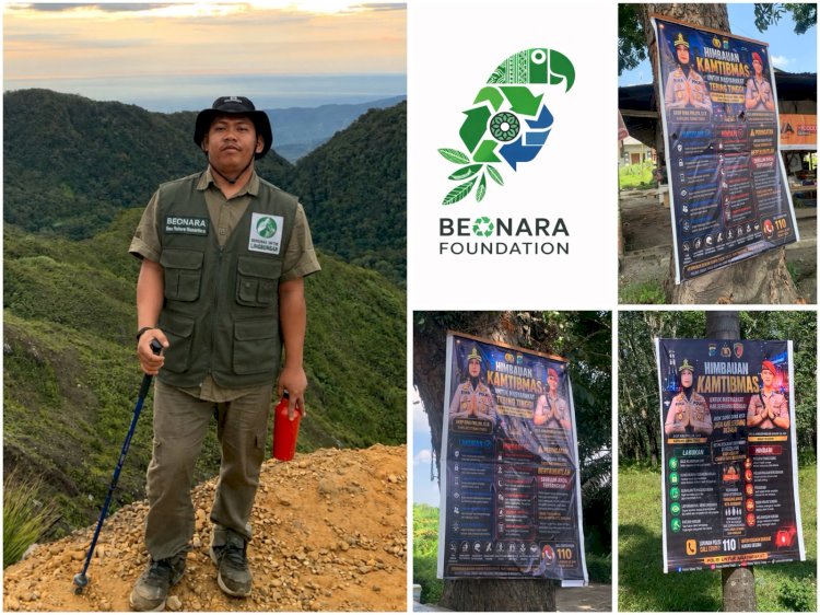 BEONARA LAPORKAN DUGAAN PEMASANGAN BALIHO FOTO KAPOLRES TEBING TINGGI DI POHON PELINDUNG